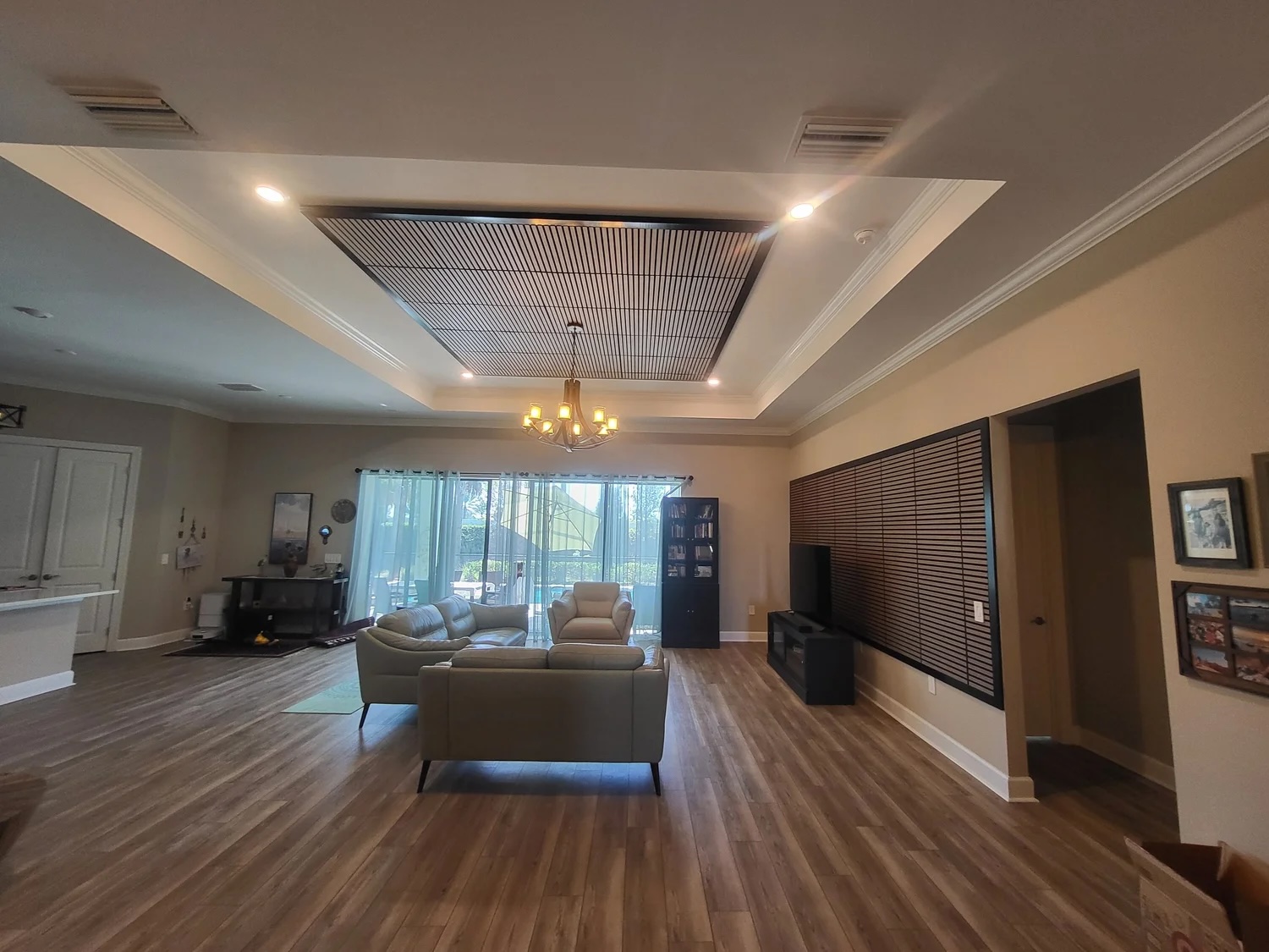 Slat Panel Ceiling Feature TV Wall A Custom Transformation In Sarasota